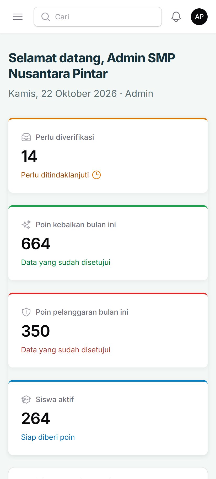 Dasbor Skoriva di layar HP