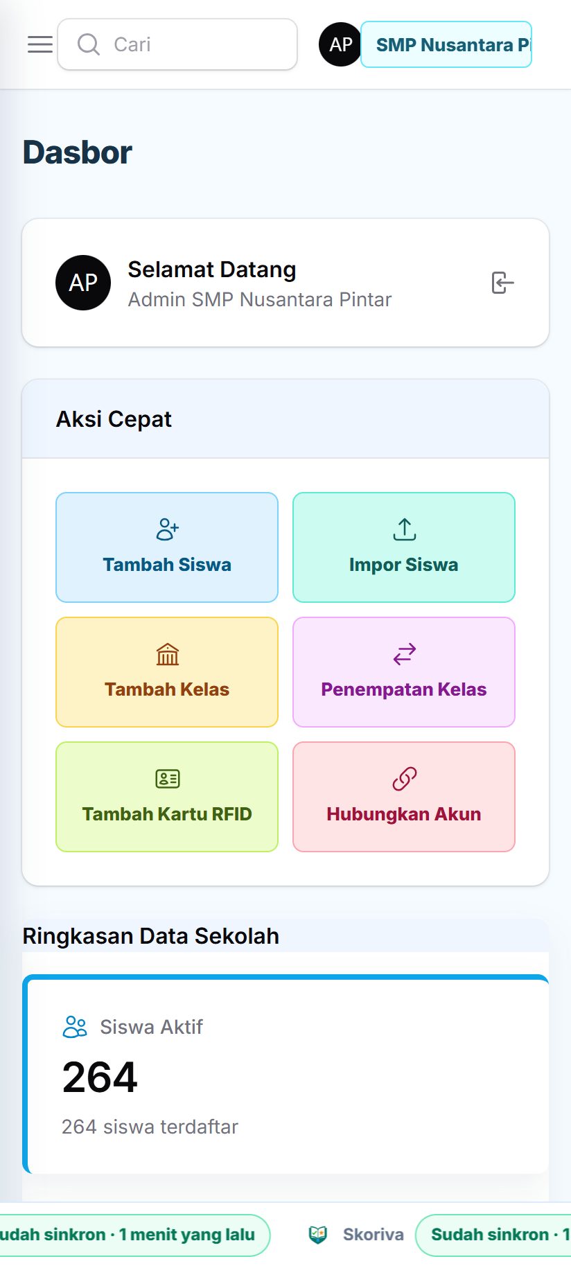 Dasbor Maseh di layar HP
